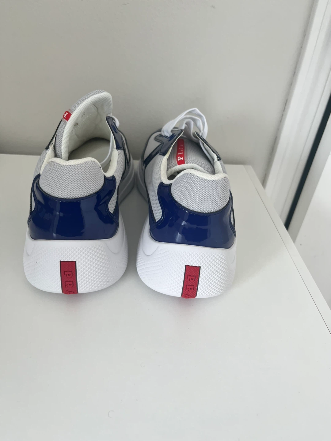 Prada Men's White & Blue Mesh & Leather Sneakers - photo 3
