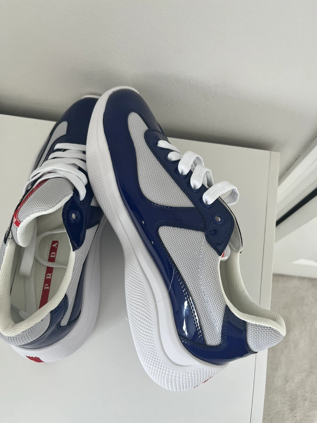 Prada Men's White & Blue Mesh & Leather Sneakers - photo 4