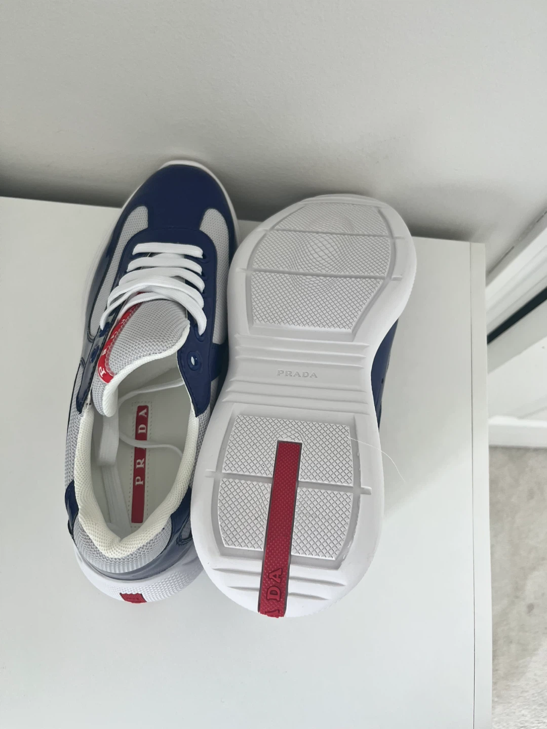 Prada Men's White & Blue Mesh & Leather Sneakers - photo 5