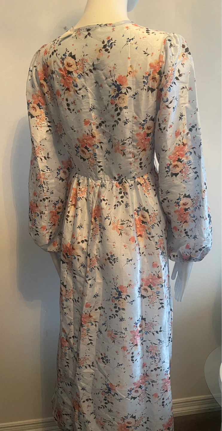 Light Blue Floral Maxi Dress with Puffed Sleeves - photo 3