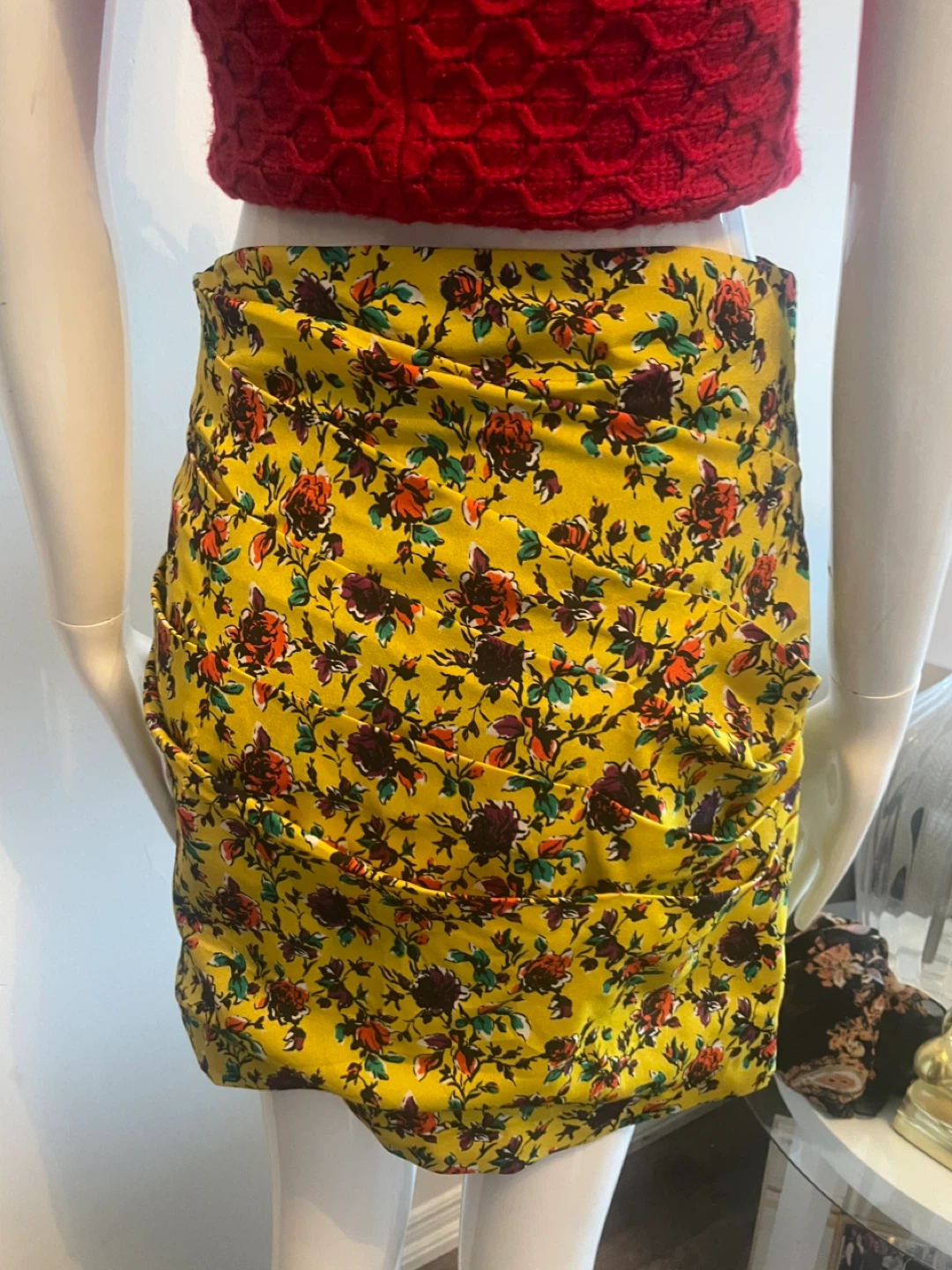 Yellow Floral Mini Skirt with Embellished Buttons - photo 4