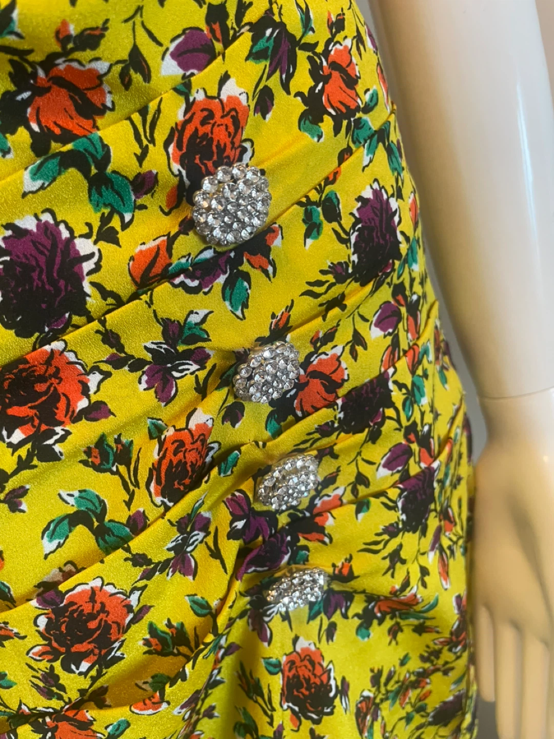 Yellow Floral Mini Skirt with Embellished Buttons - photo 5