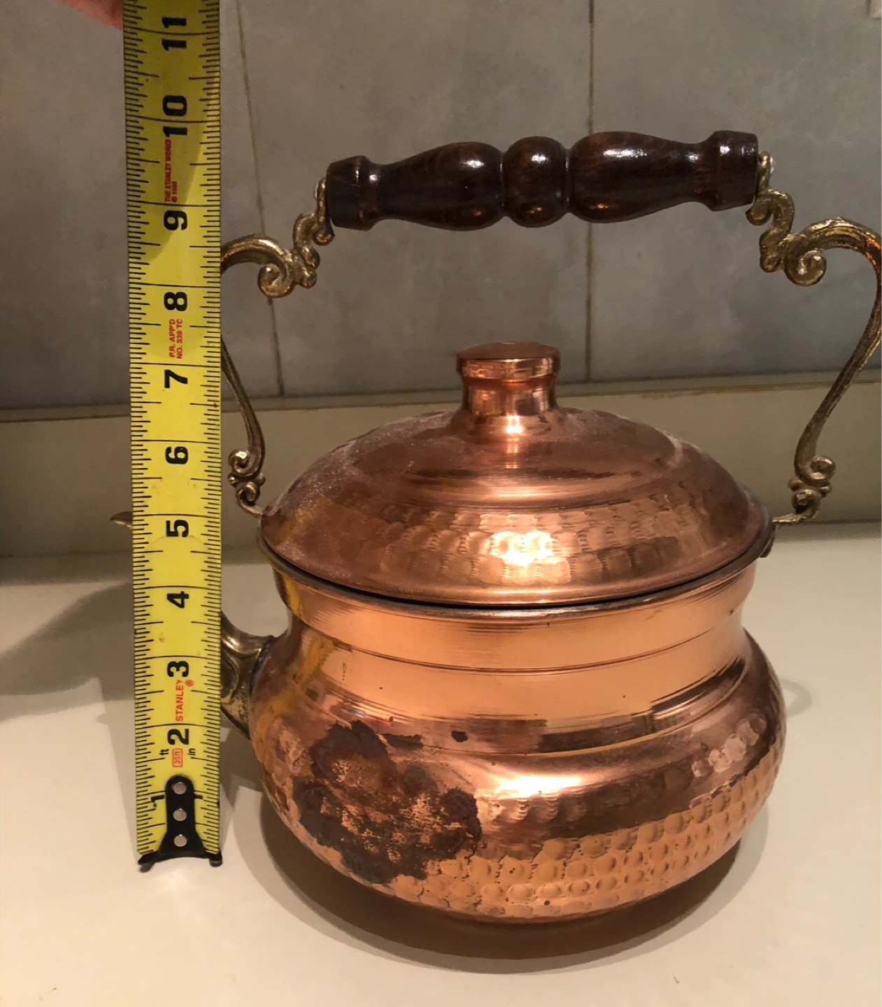 Vintage Hammered Copper Kettle with Wooden Handle - photo 4