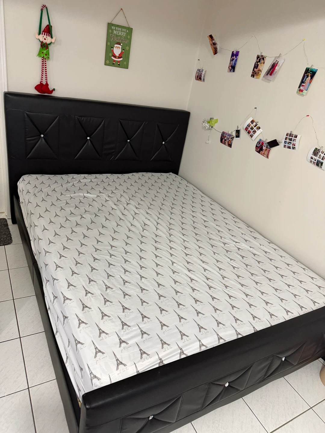 Black Faux Leather Queen Bed Frame with Crystal Accents - photo 2