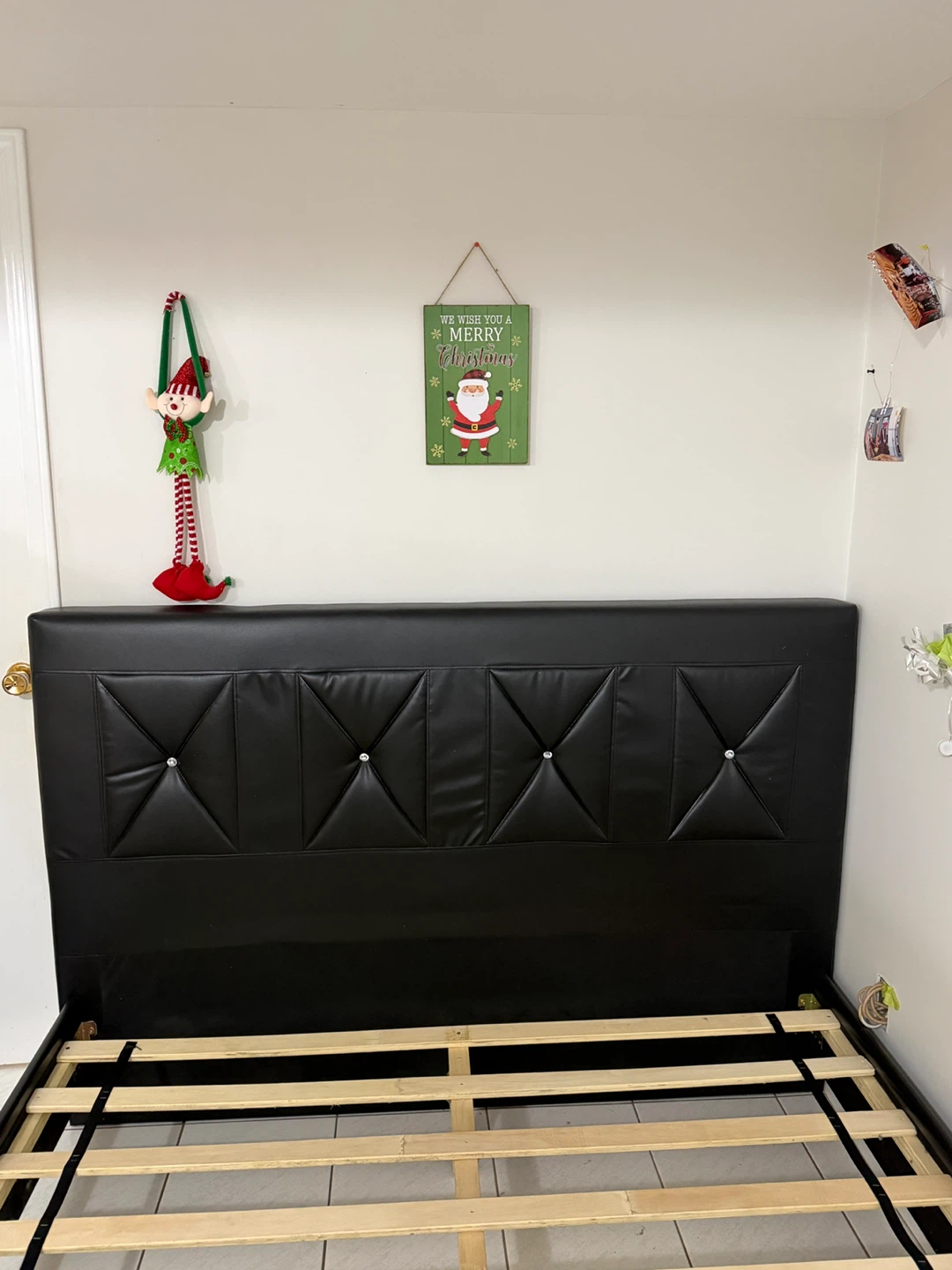 Black Faux Leather Queen Bed Frame with Crystal Accents - photo 3