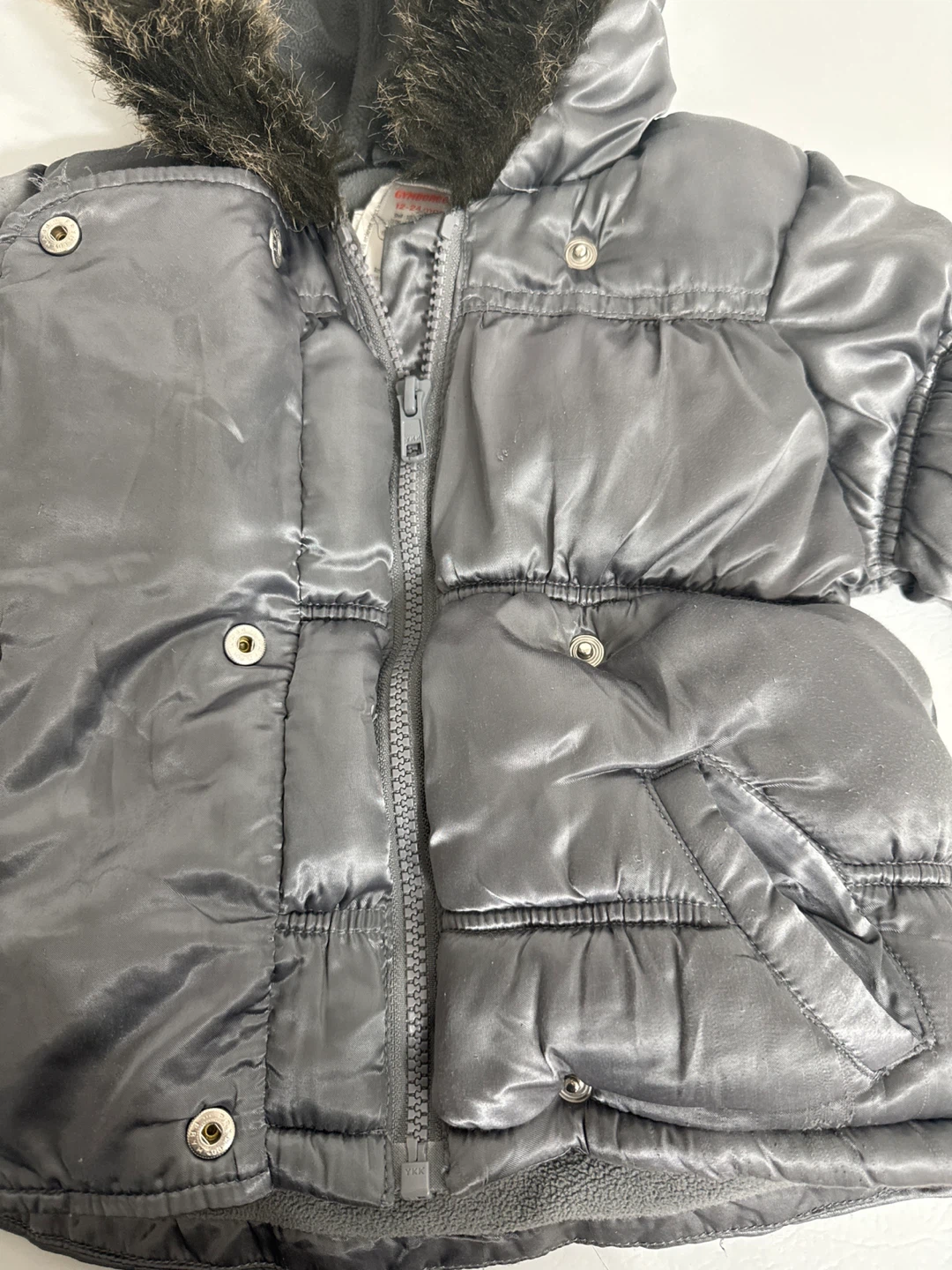 Gymboree Grey Puffer Winter Jacket with Faux Fur Hood - photo 2