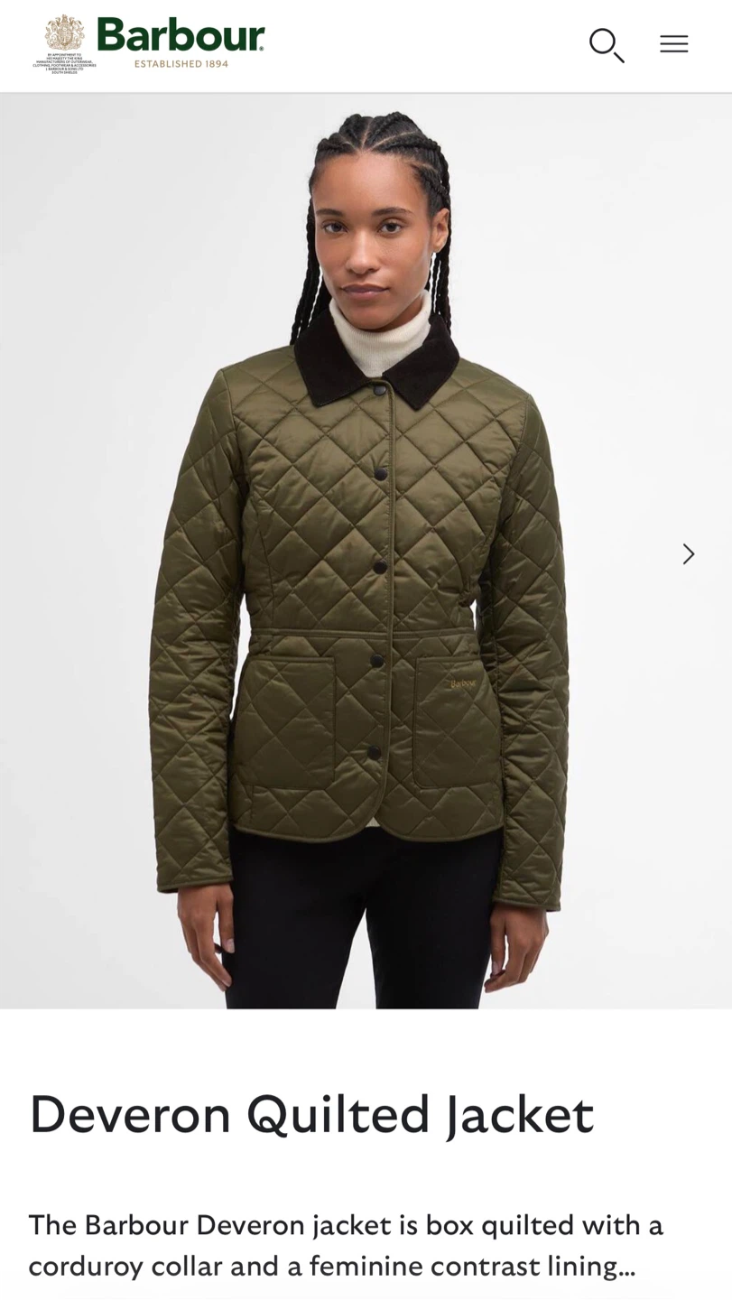 Barbour Quilted Jacket - Olive Green, Size XS