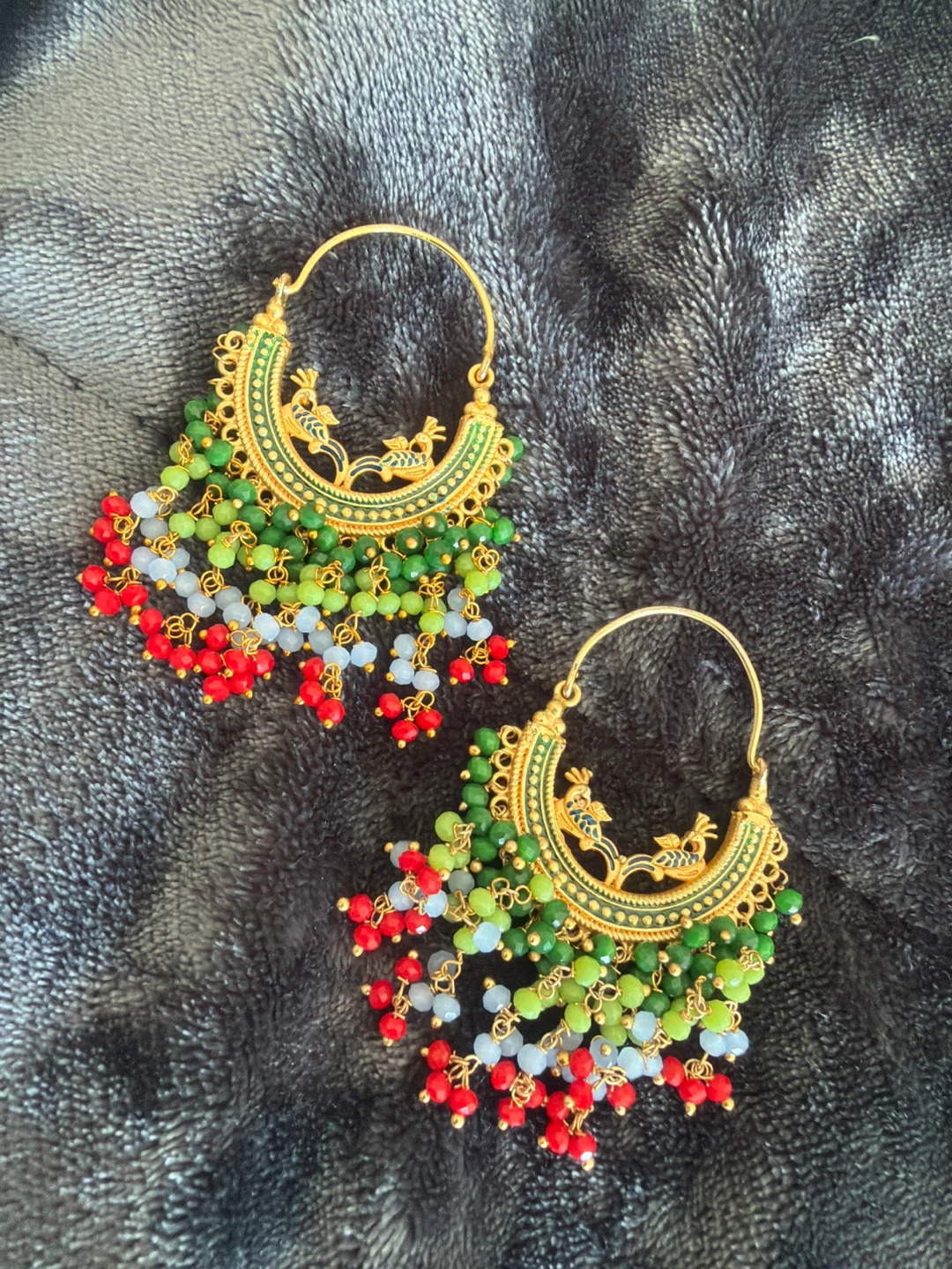 Gold Tone Peacock Dangle Earrings