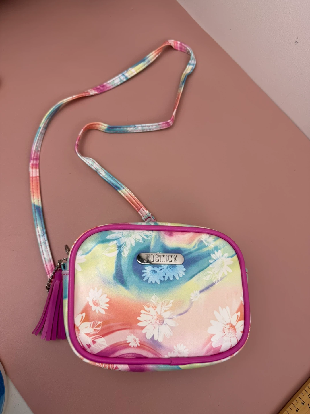 Justice Rainbow Floral Crossbody Bag with Tassel