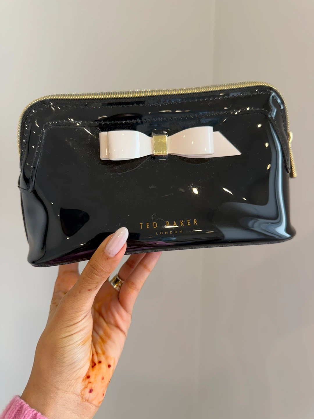 Ted Baker Black Patent Bow Cosmetic Bag