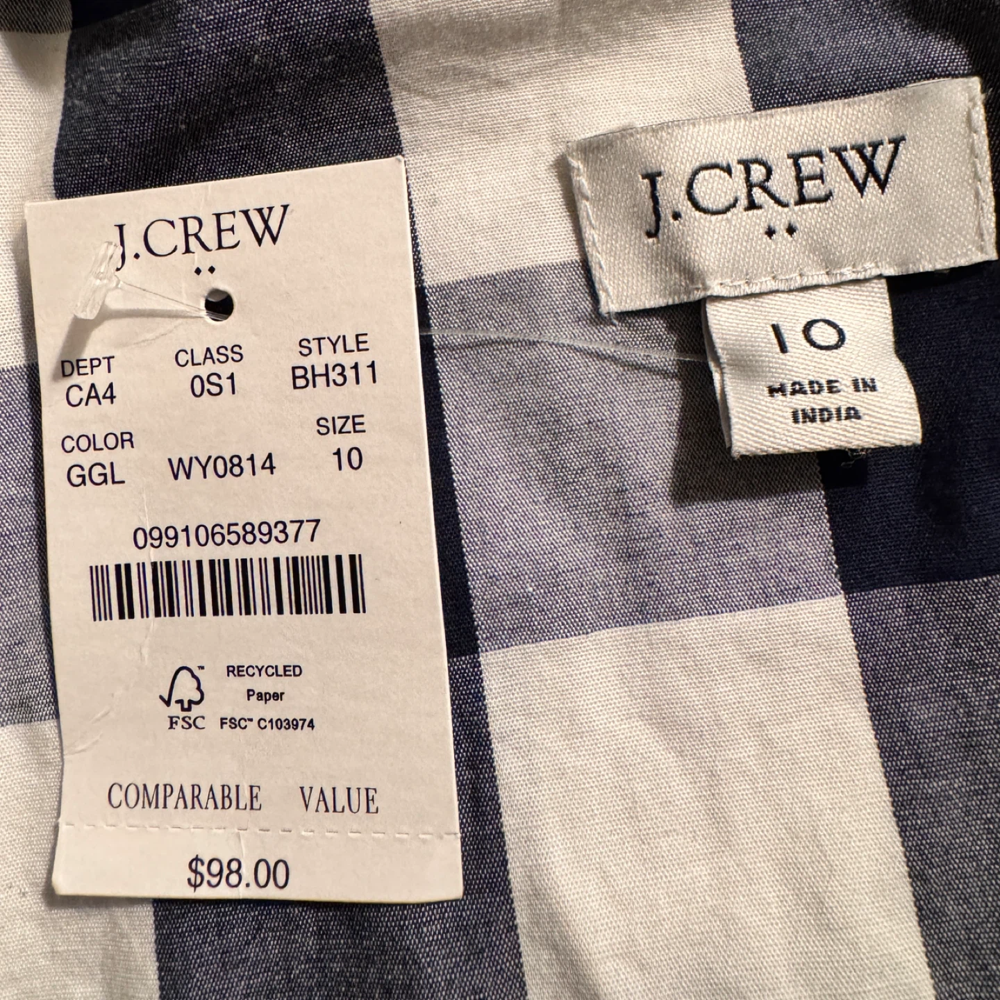 J. Crew Gingham Shirt Dress Size 10 - photo 4