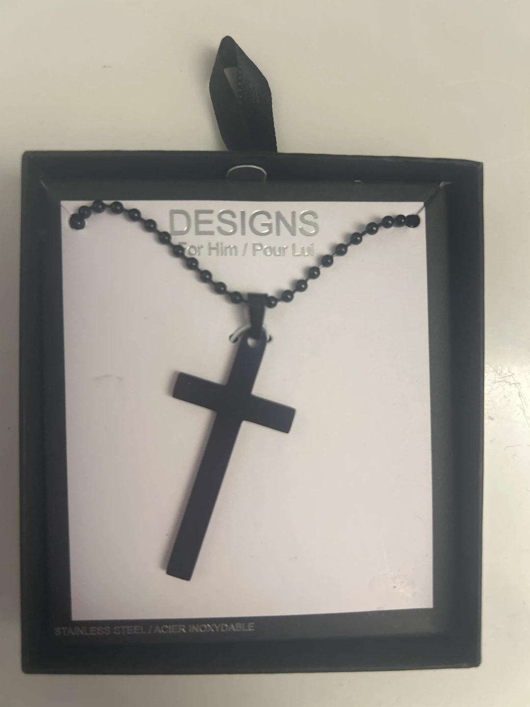 Black Stainless Steel Cross Necklace for Him