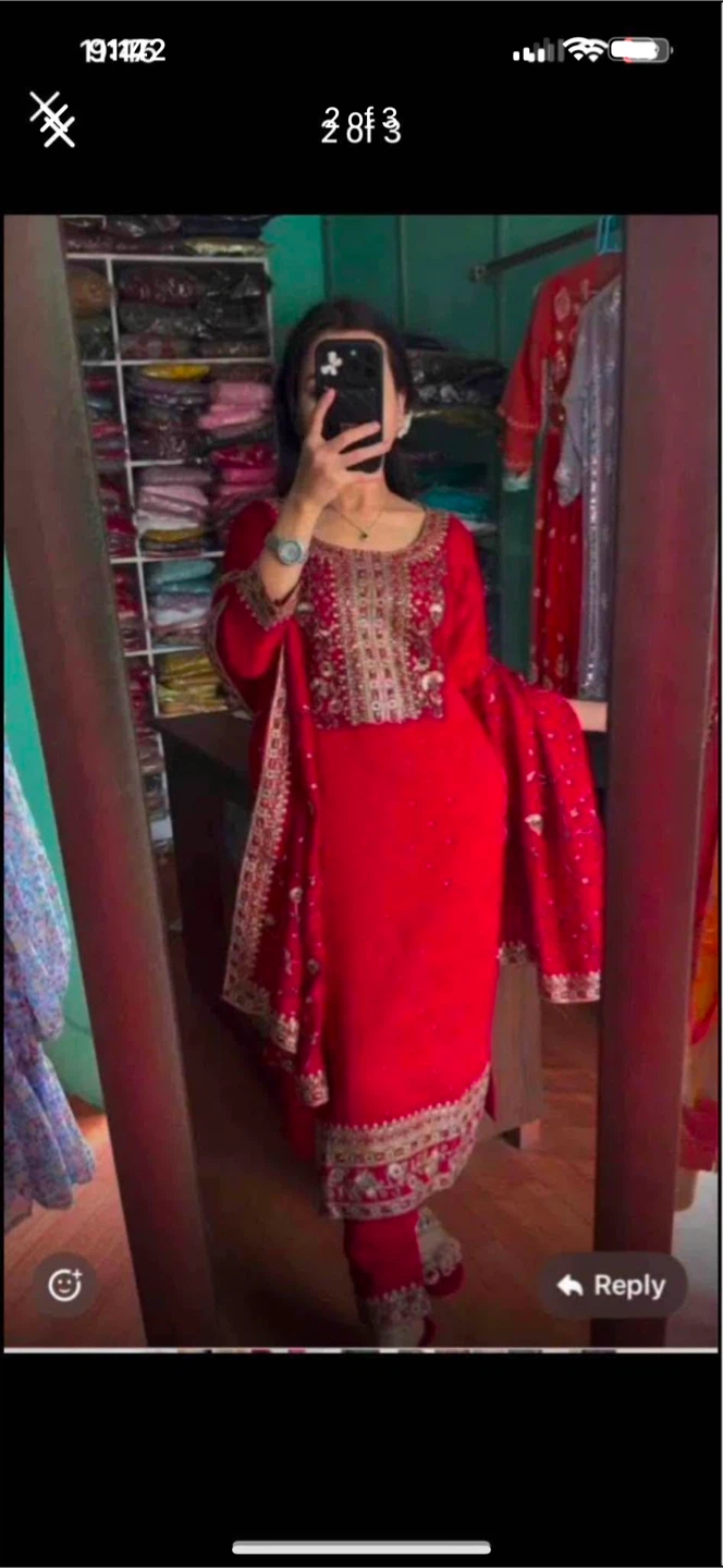 Red Embroidered Salwar Kameez Set - photo 2