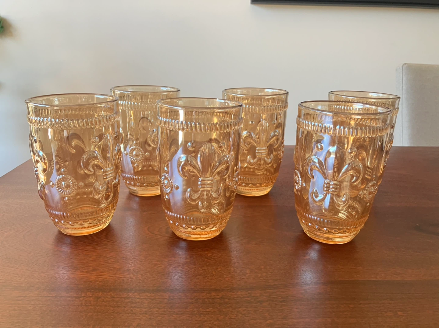 Set of 6 Amber Embossed Glasses