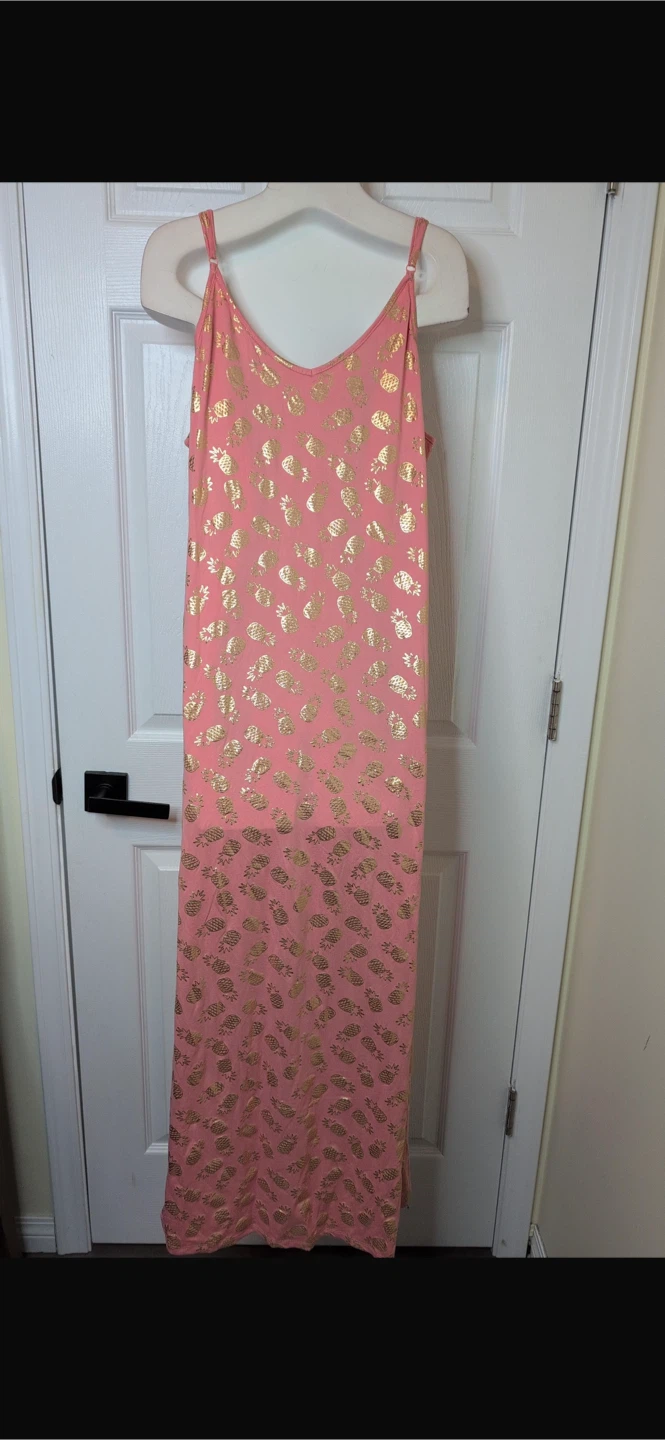 NEW! ROOTS Pink & Gold Pineapple Maxi Dress – Size XL (NWT) - photo 4