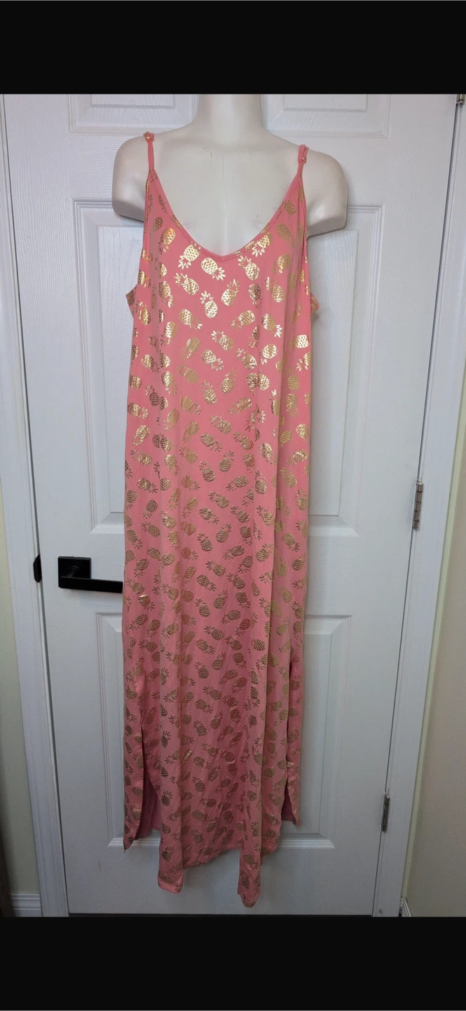 NEW! ROOTS Pink & Gold Pineapple Maxi Dress – Size XL (NWT) - photo 3