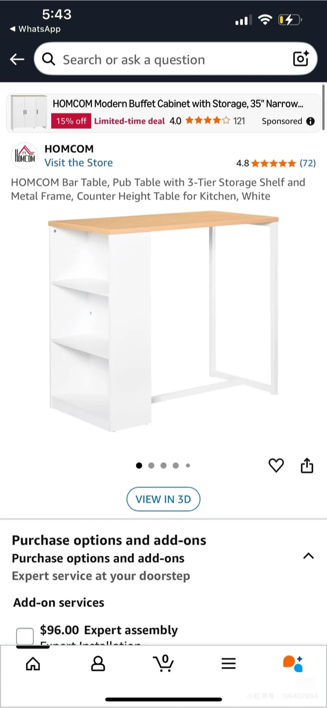 HOMCOM Bar Table with 3-Tier Storage Shelf - photo 3