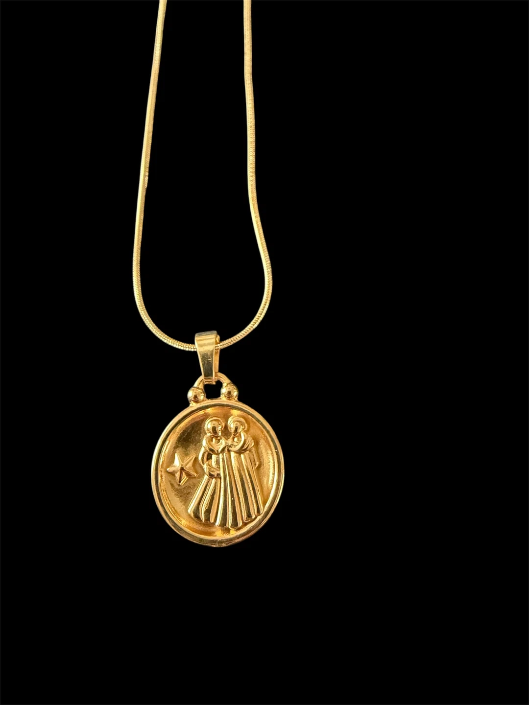 Gold Tone Gemini Zodiac Pendant Necklace
