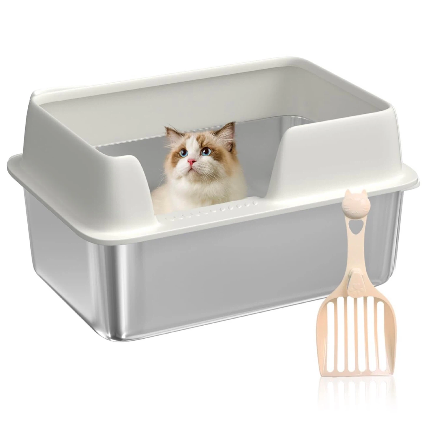 XL 20L,Stainless Steel Cat Litter Box – High Sides, No Smell, Ea