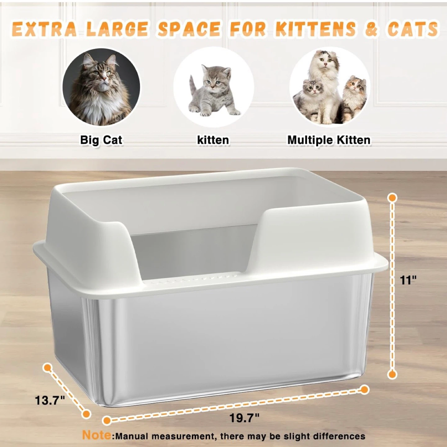 XL 20L,Stainless Steel Cat Litter Box – High Sides, No Smell, Ea - photo 2