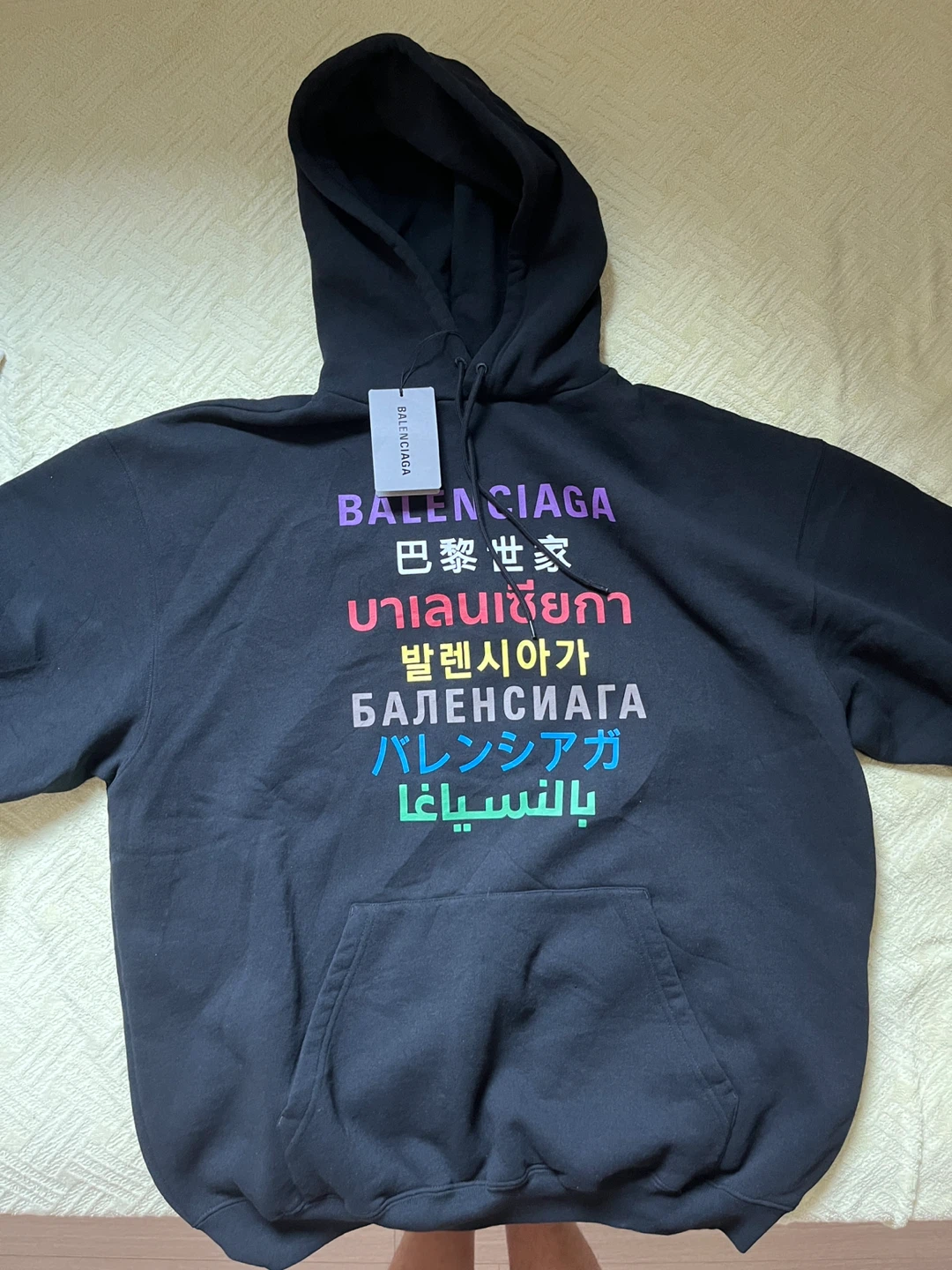 Balenciaga Black languages Logo Hoodie Size M