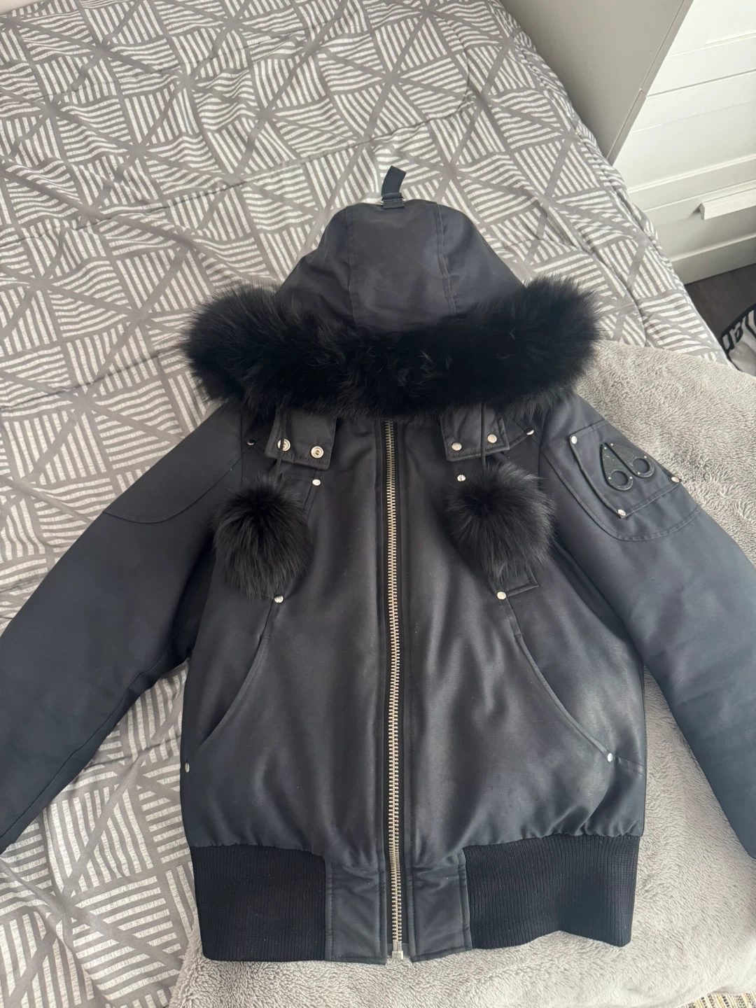 Moose Knuckles Bomber Jacket with Fur Hood