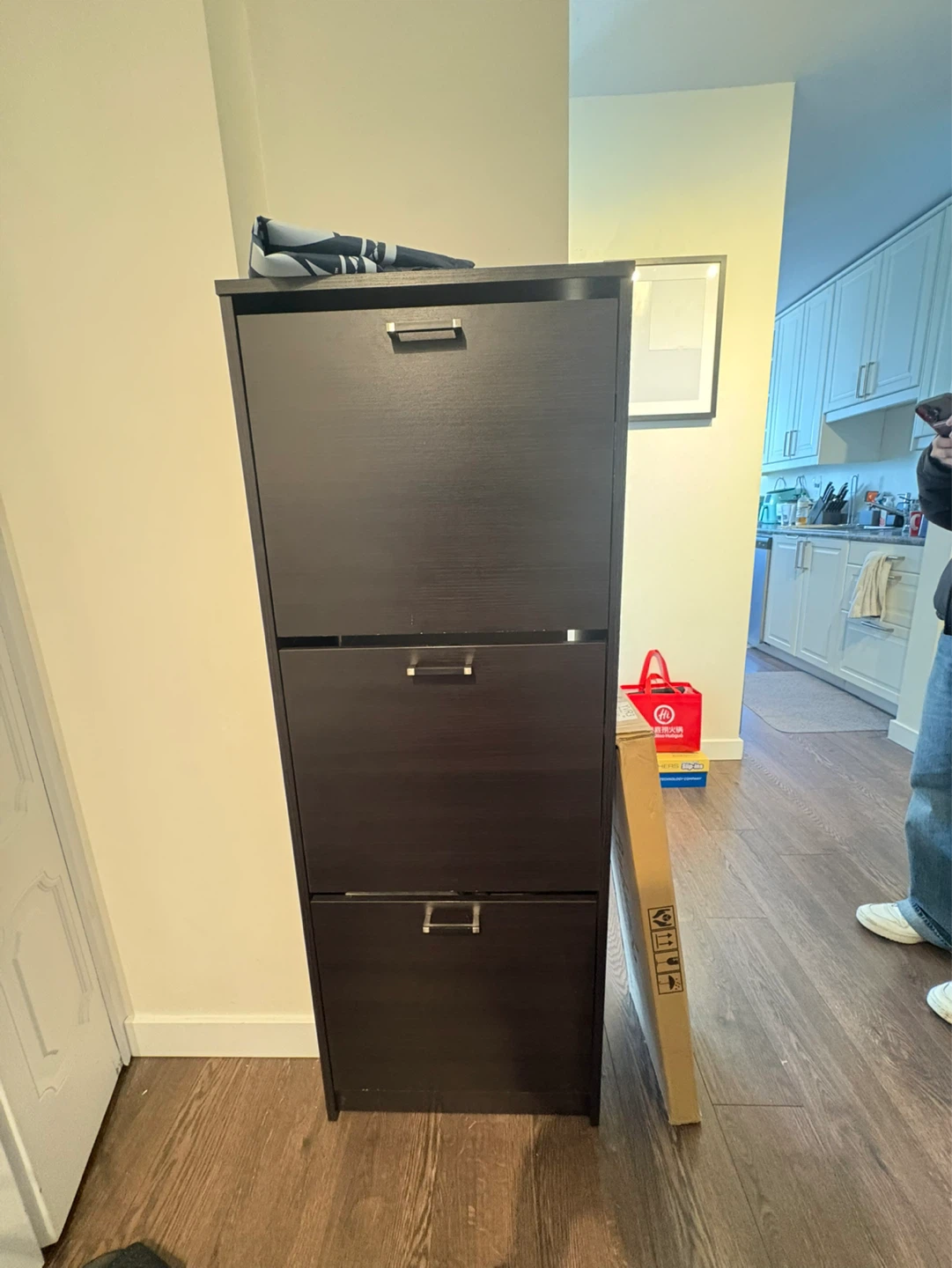 Dark Brown 3-Tier Shoe Cabinet