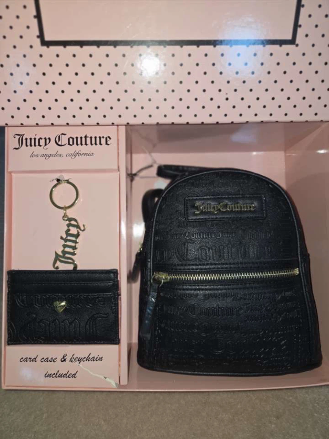 Juicy Couture Black Mini Backpack Card Case & Keychain Set
