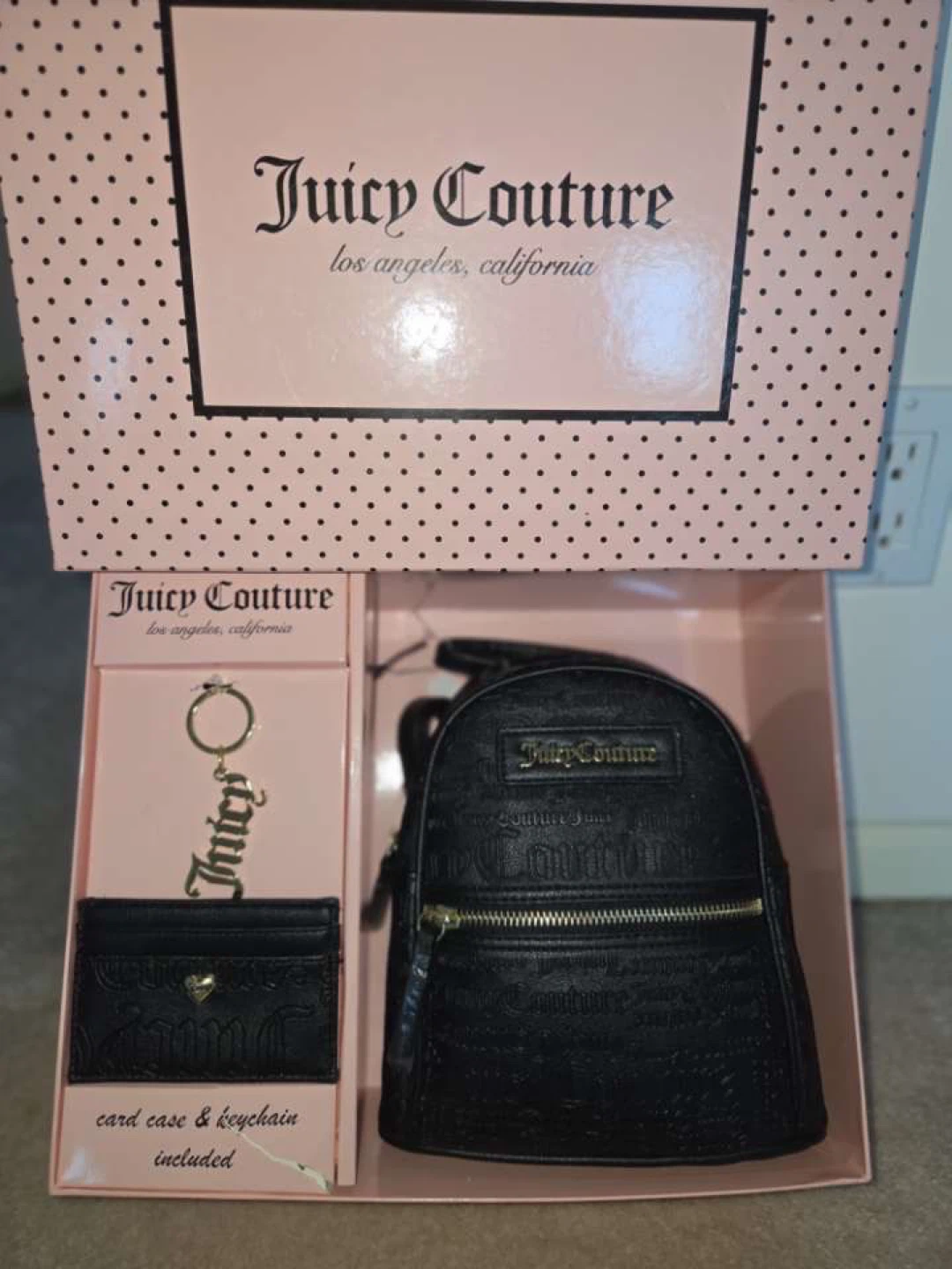 Juicy Couture Black Mini Backpack Card Case & Keychain Set - photo 2