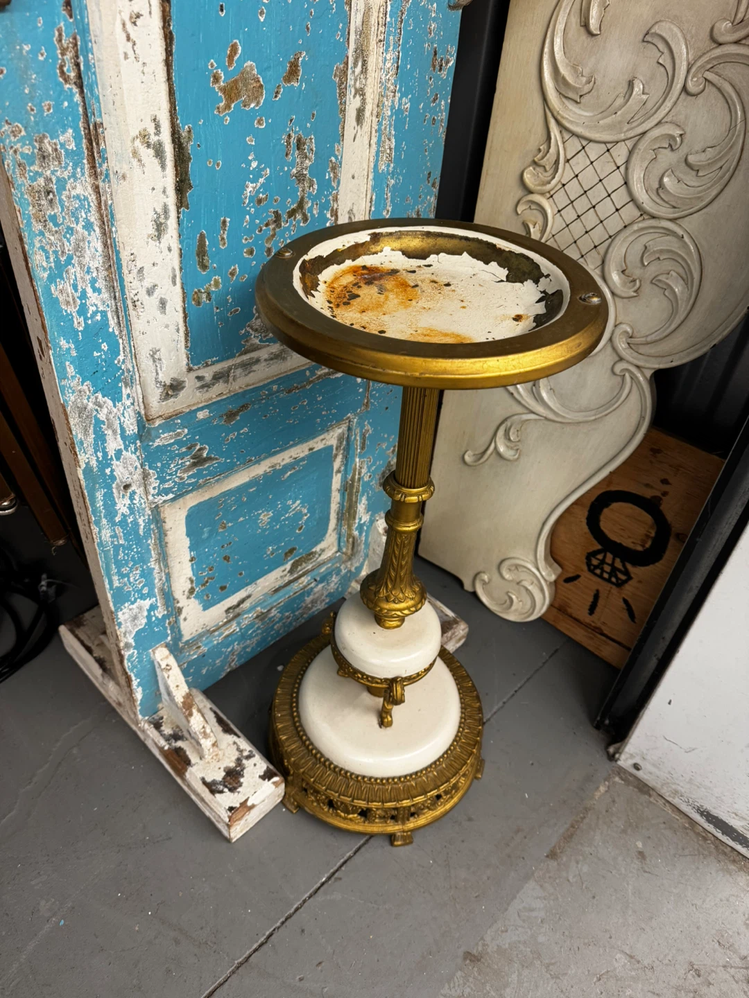 Antique Gold and Marble Pedestal Stand