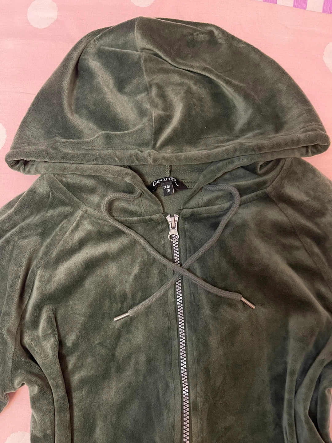 Green velour zip up hoodie - photo 3