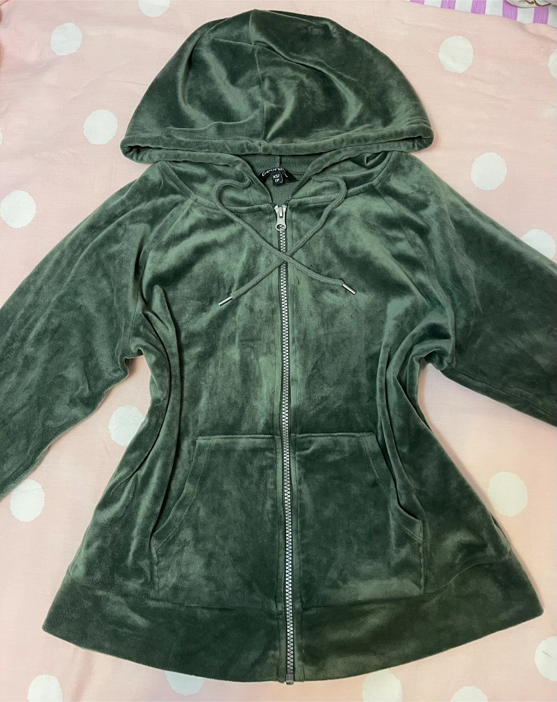 Green velour zip up hoodie