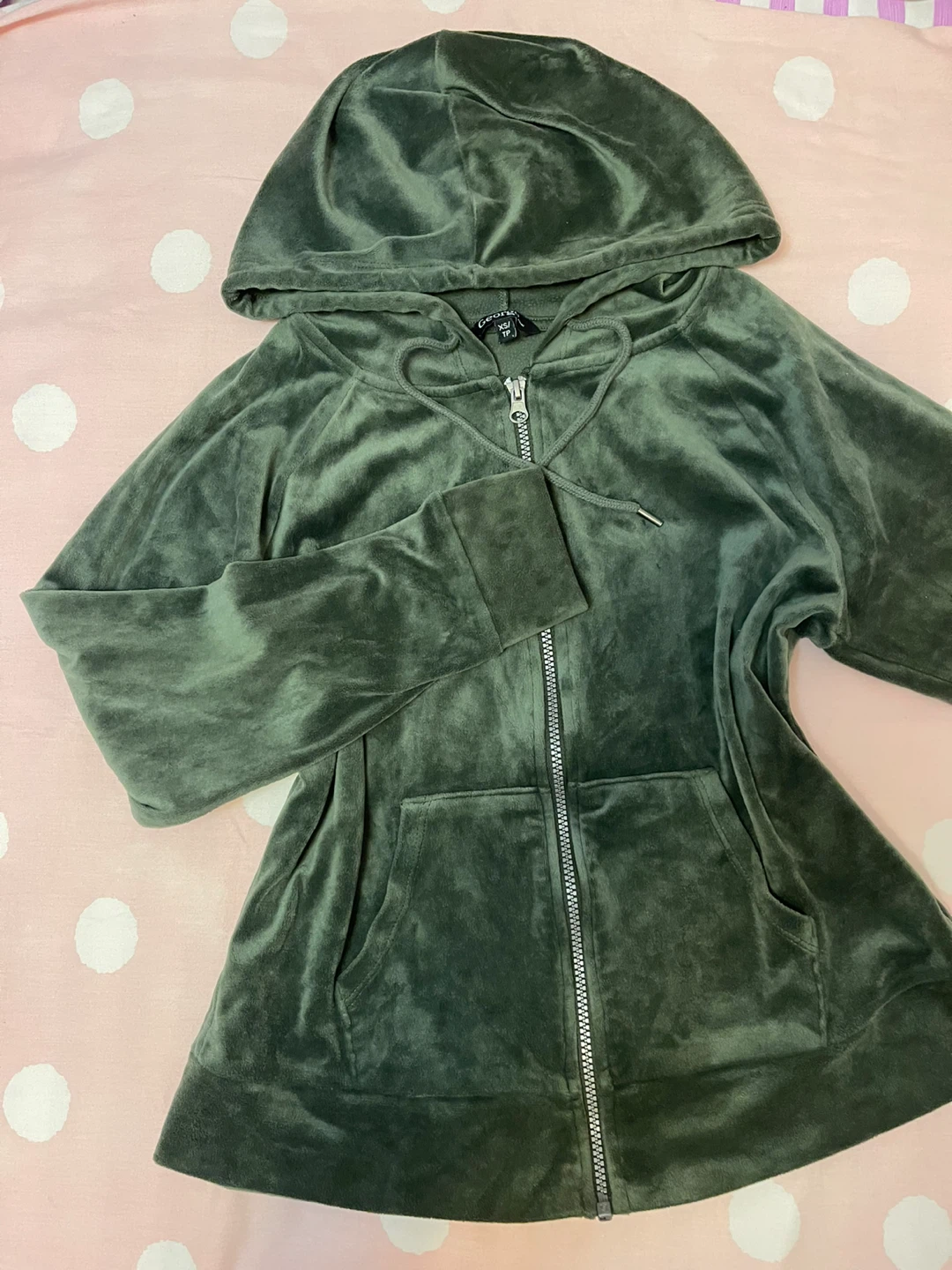 Green velour zip up hoodie - photo 2