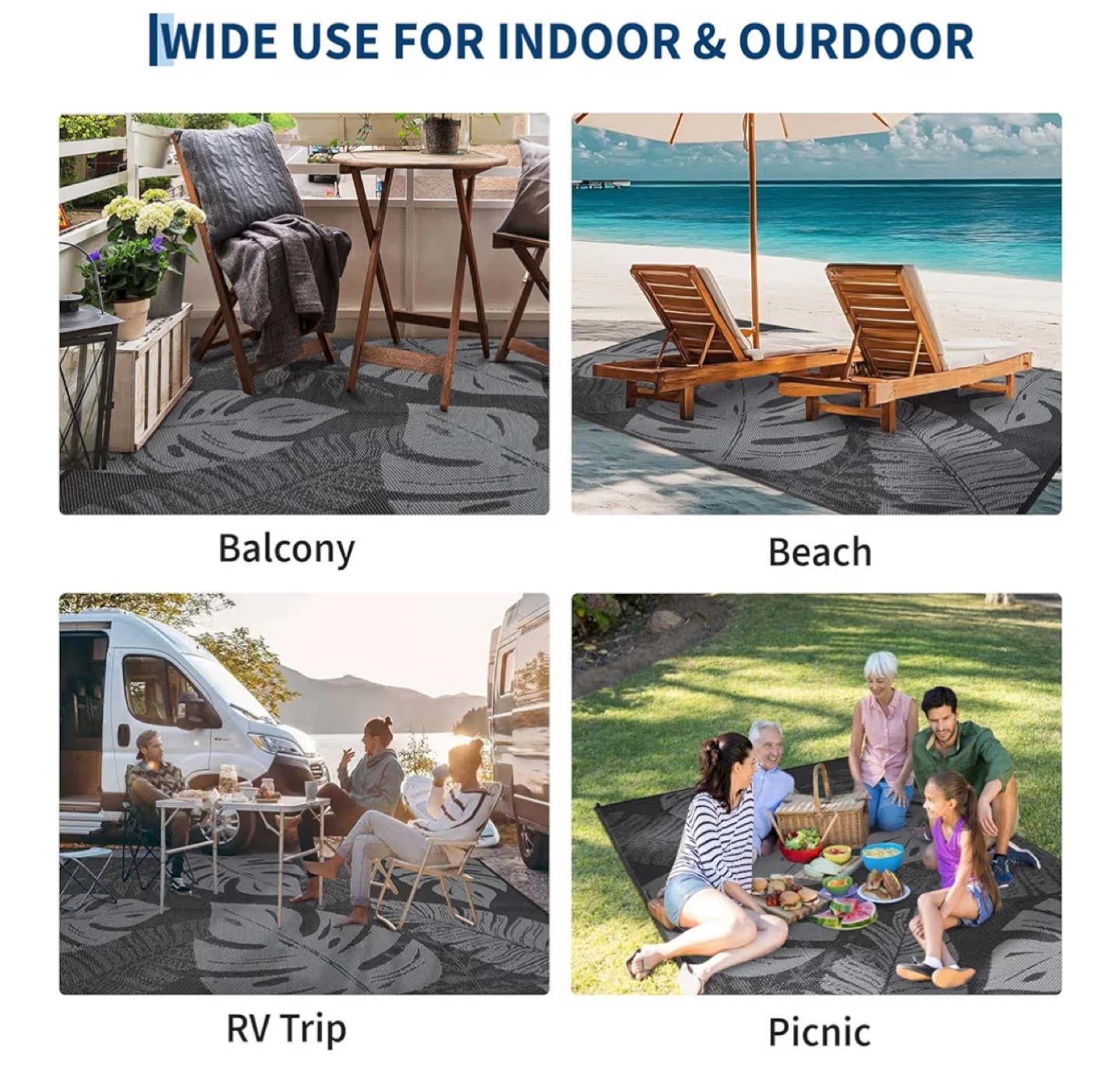 Indoor/Outdoor Tropical Leaf Area Rug 9x6 feet - photo 4