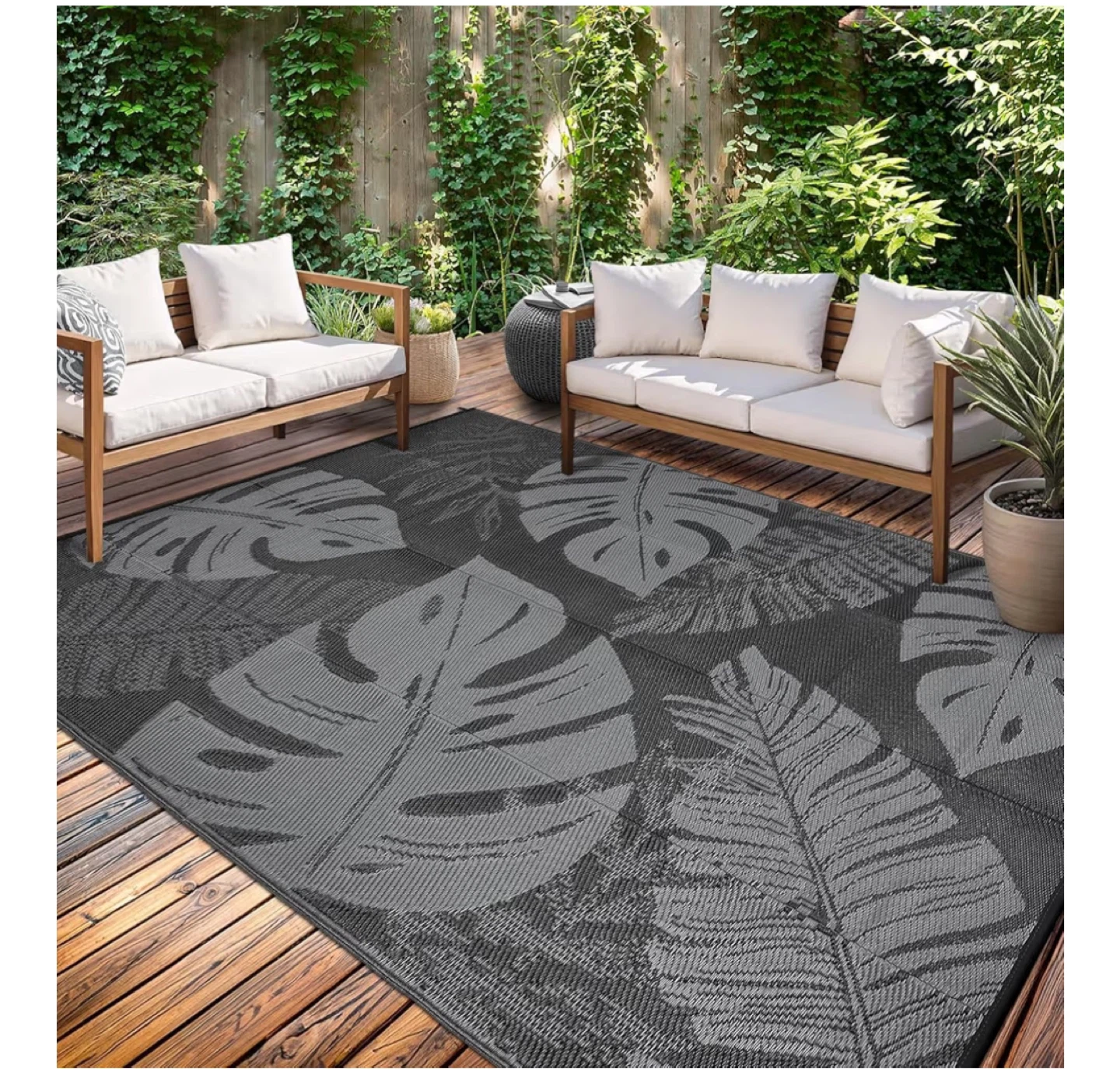 Indoor/Outdoor Tropical Leaf Area Rug 9x6 feet - photo 3