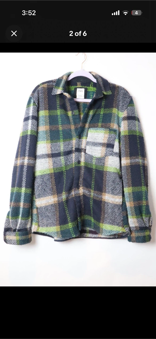 Zara Men's Checkered Navy and Green Shacket - photo 4