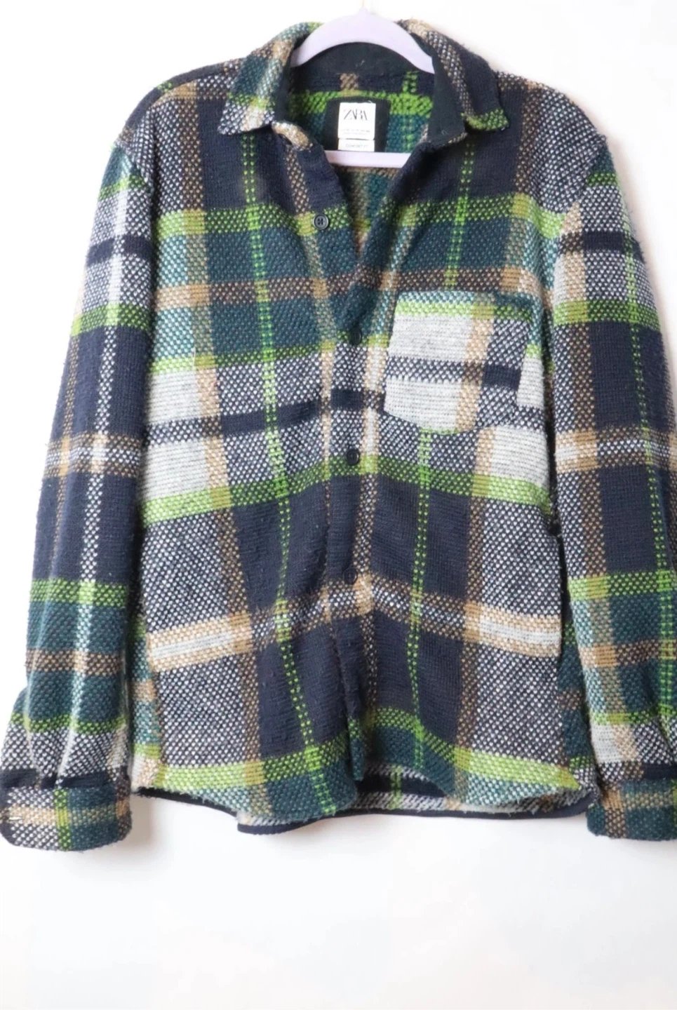 Zara Men's Checkered Navy and Green Shacket