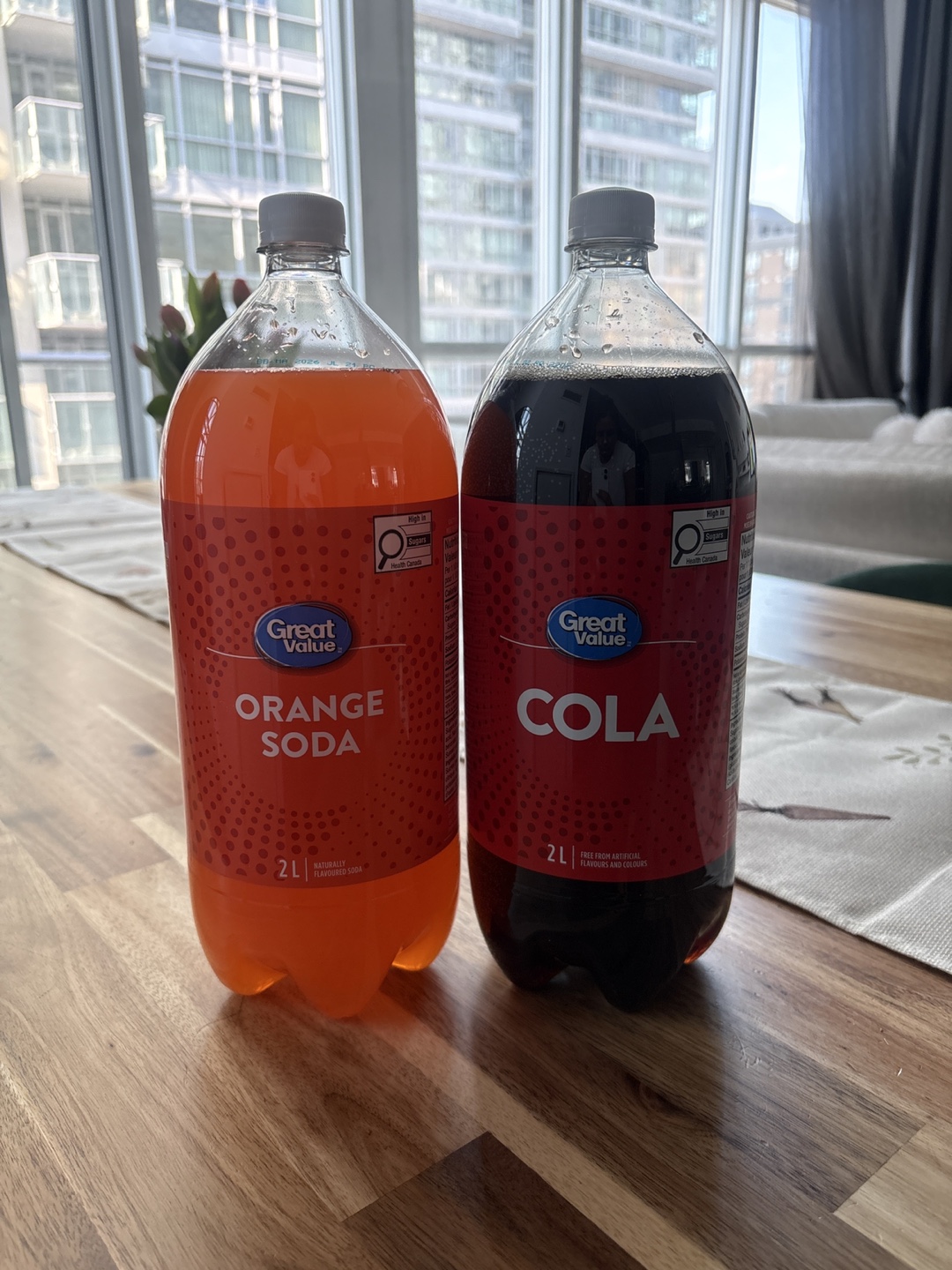 Great Value Orange Soda and Cola 2L Bottles