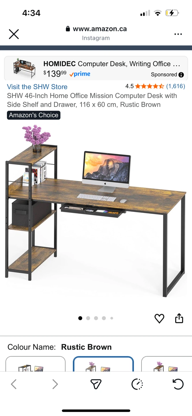 HOMIDEC Computer Desk with Side Shelf and Drawer - Rustic Brown