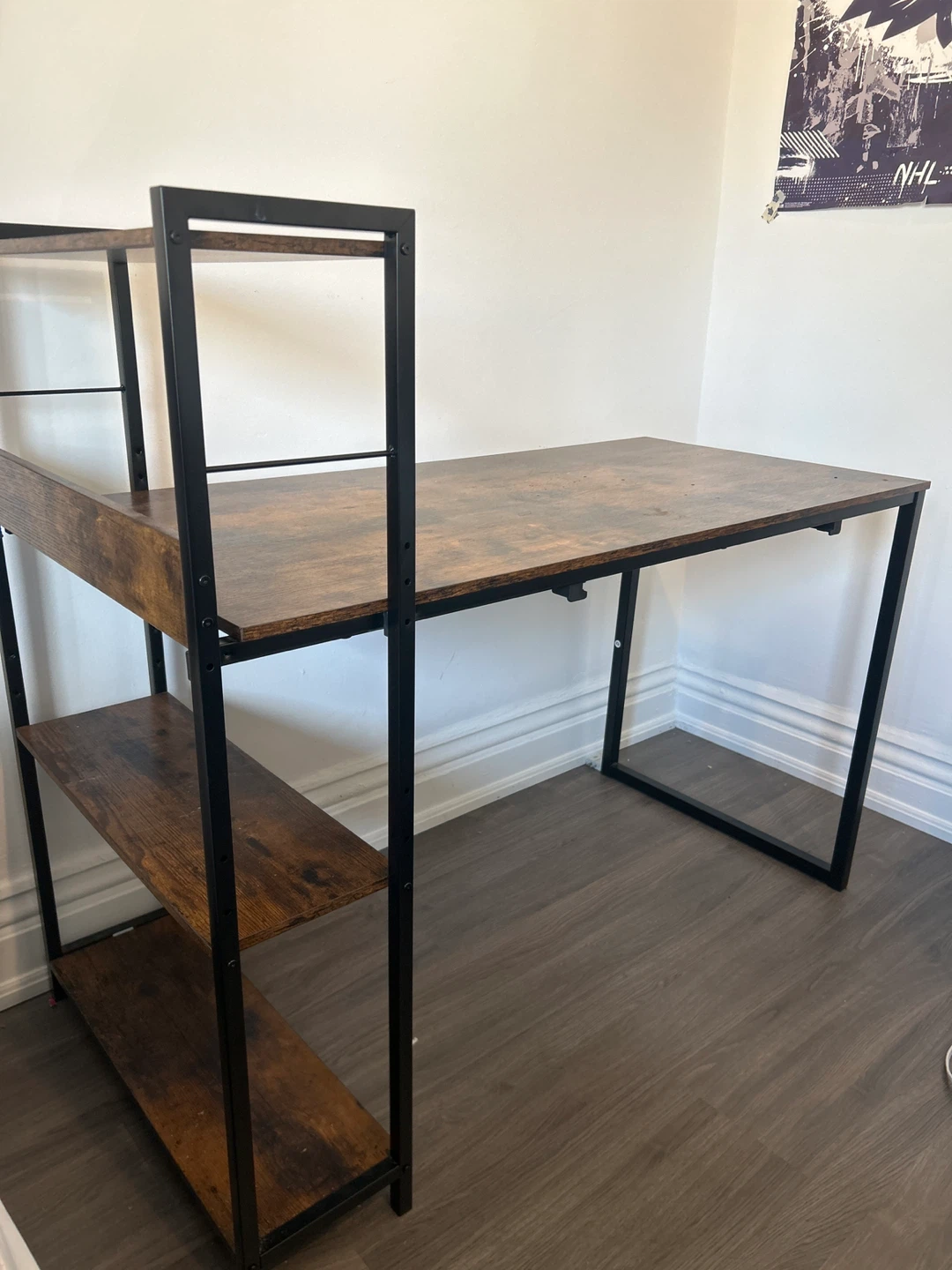 HOMIDEC Computer Desk with Side Shelf and Drawer - Rustic Brown - photo 3