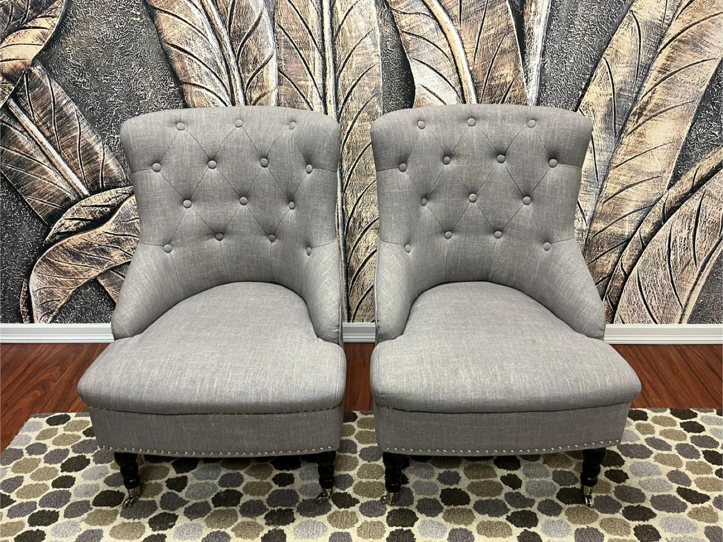 2 Grey Tufted Accent Chairs