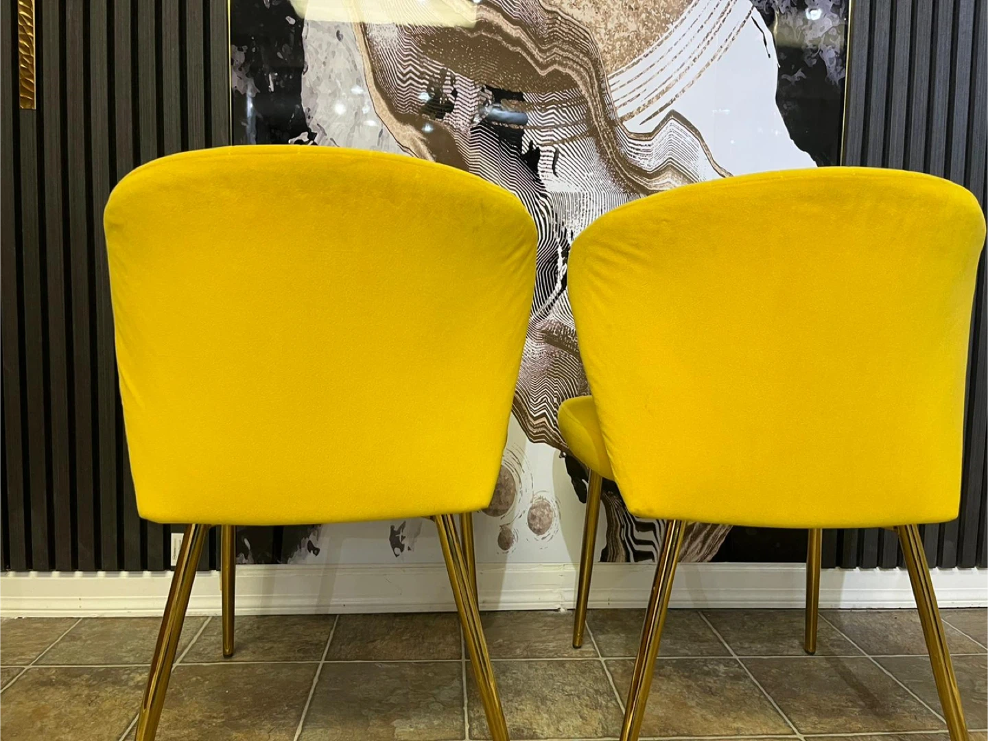 Pair of Yellow Velvet Accent Chairs - photo 2
