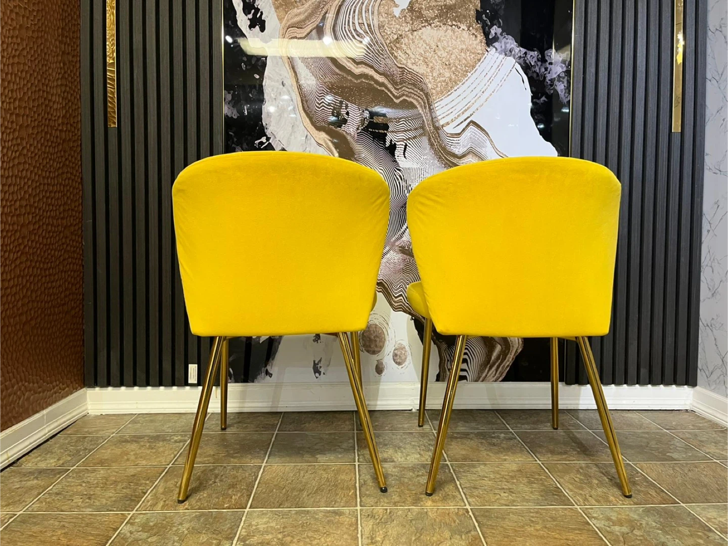 Pair of Yellow Velvet Accent Chairs - photo 4