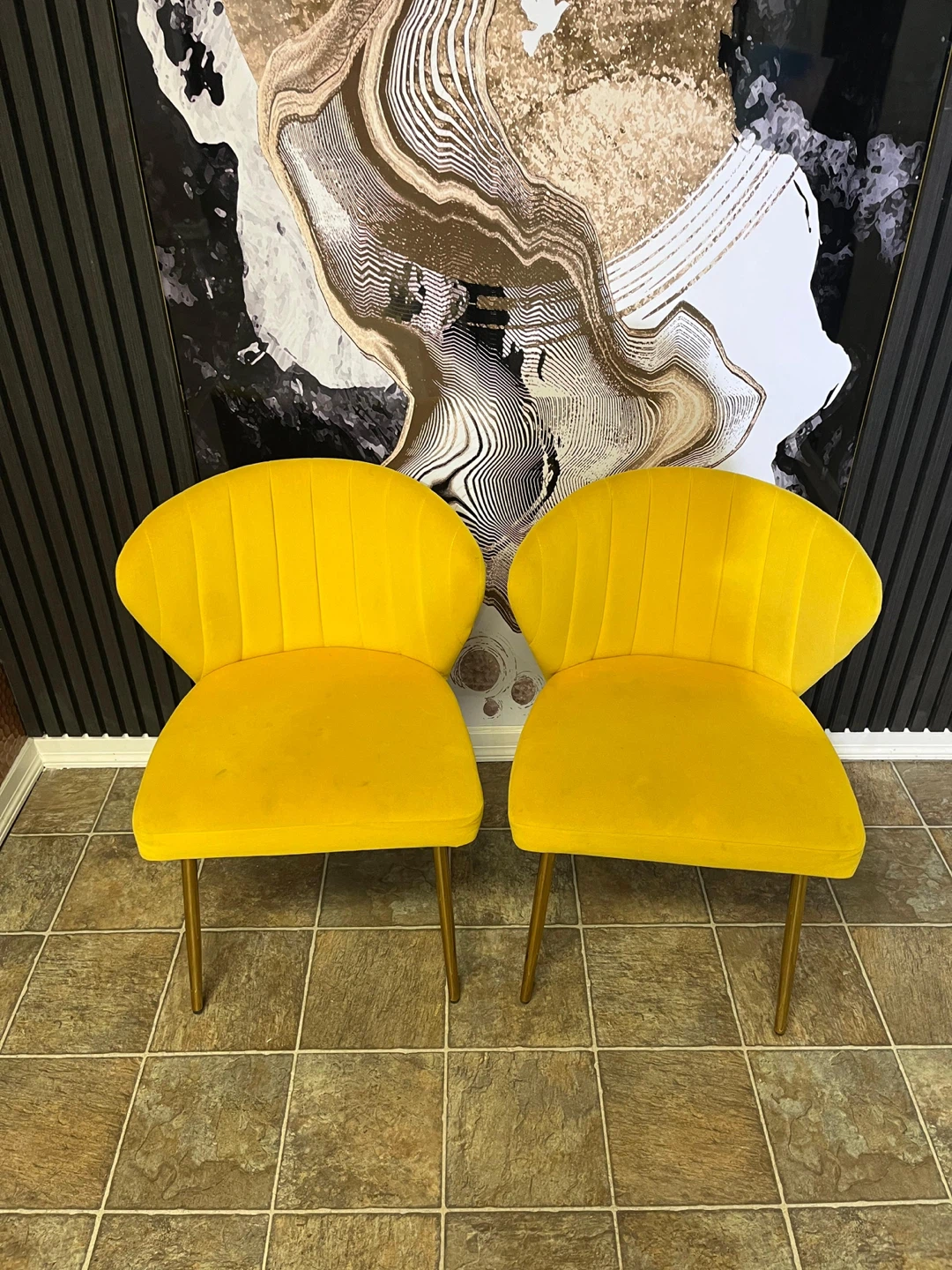 Pair of Yellow Velvet Accent Chairs