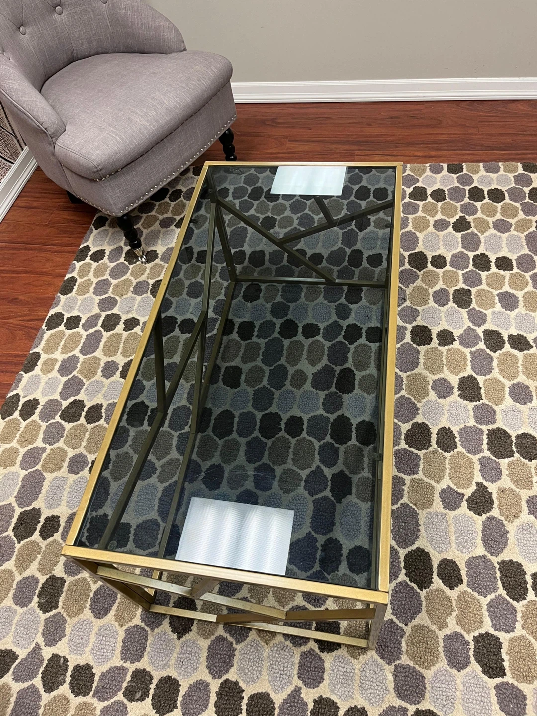 New Modern Gold Metal Frame Glass Top Coffee Table - photo 3