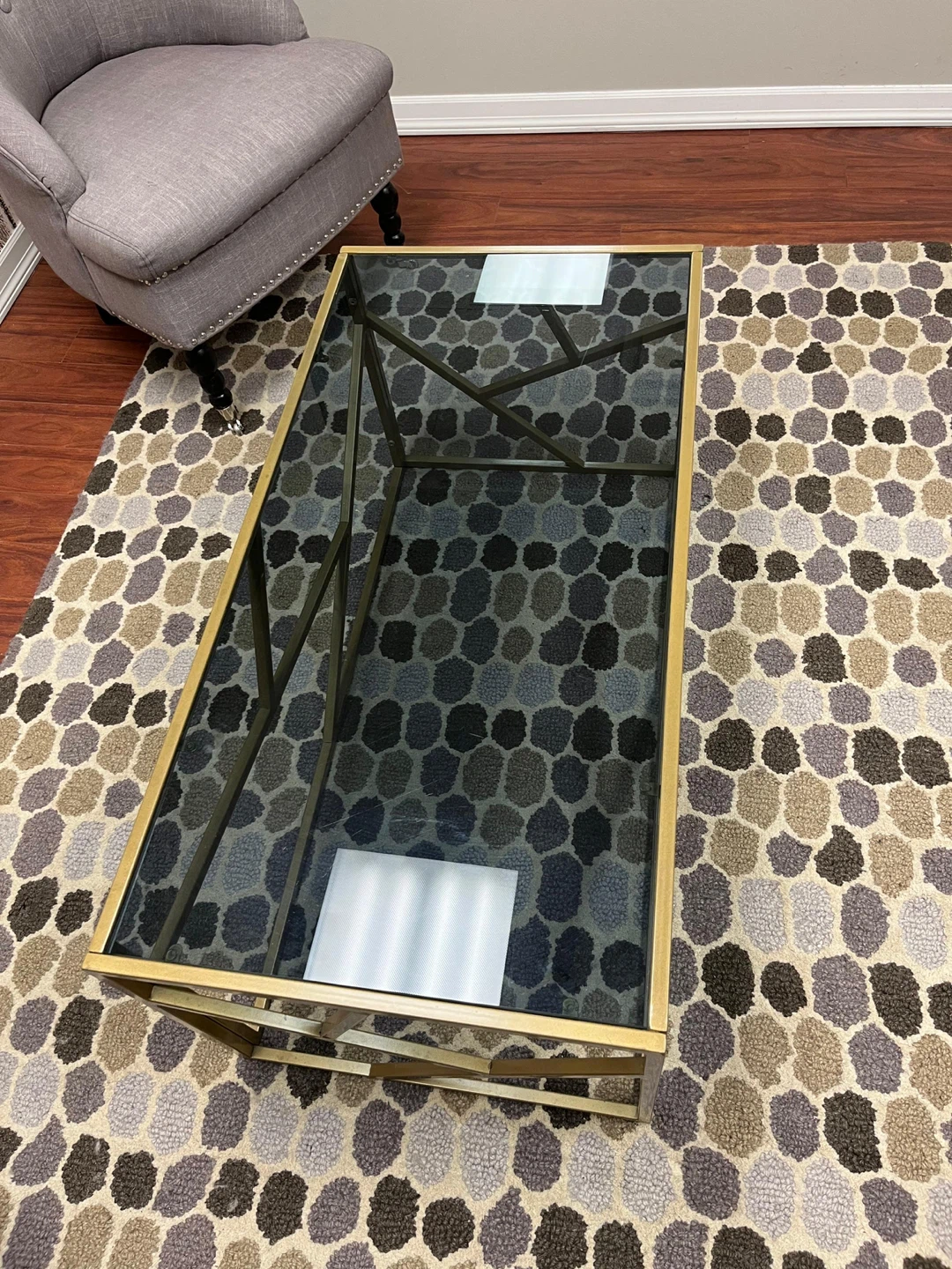 New Modern Gold Metal Frame Glass Top Coffee Table - photo 5