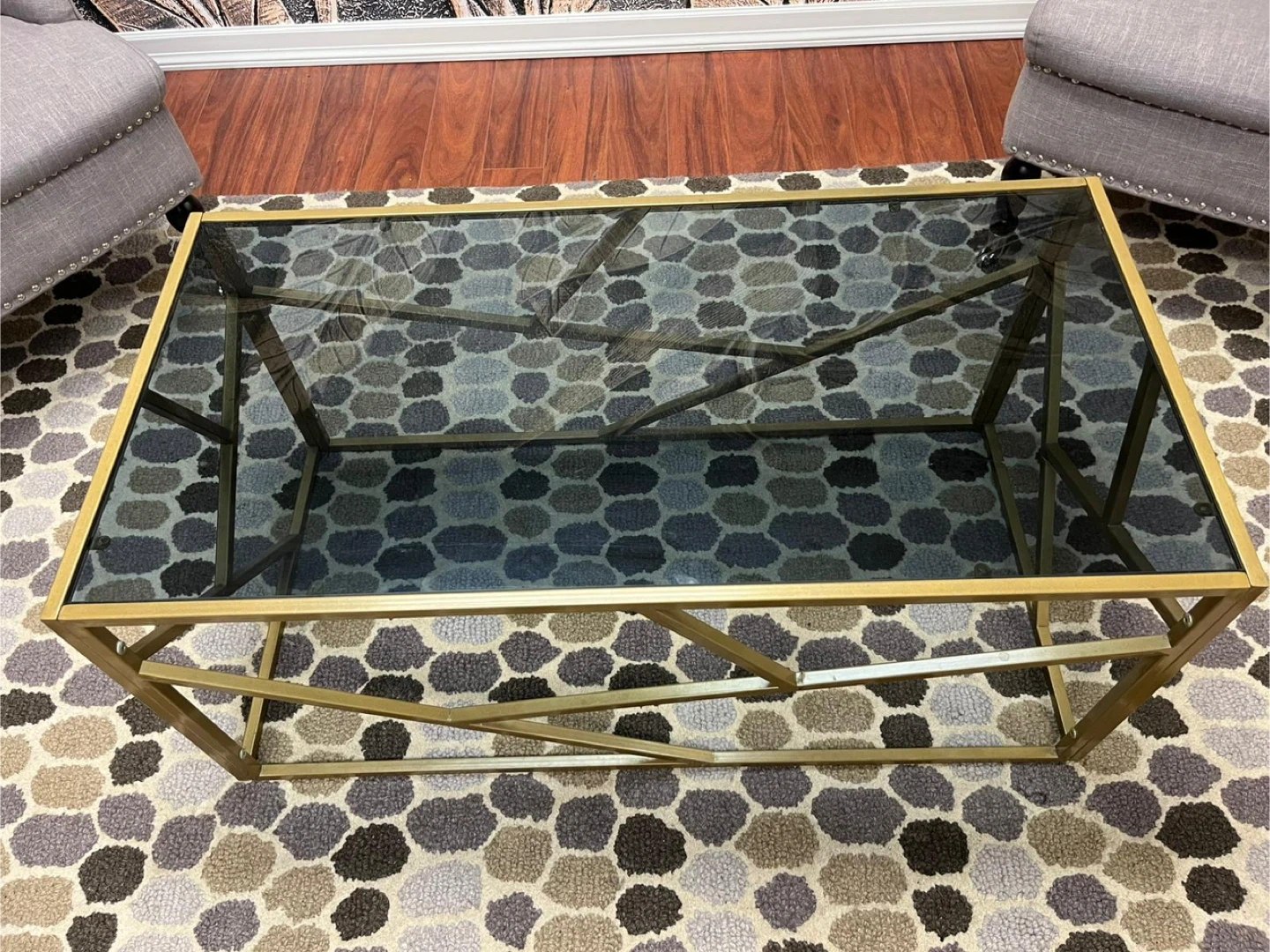 New Modern Gold Metal Frame Glass Top Coffee Table - photo 2