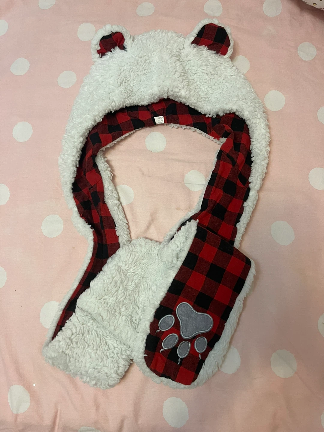 White & Plaid 3in1 Bear Hat - photo 3