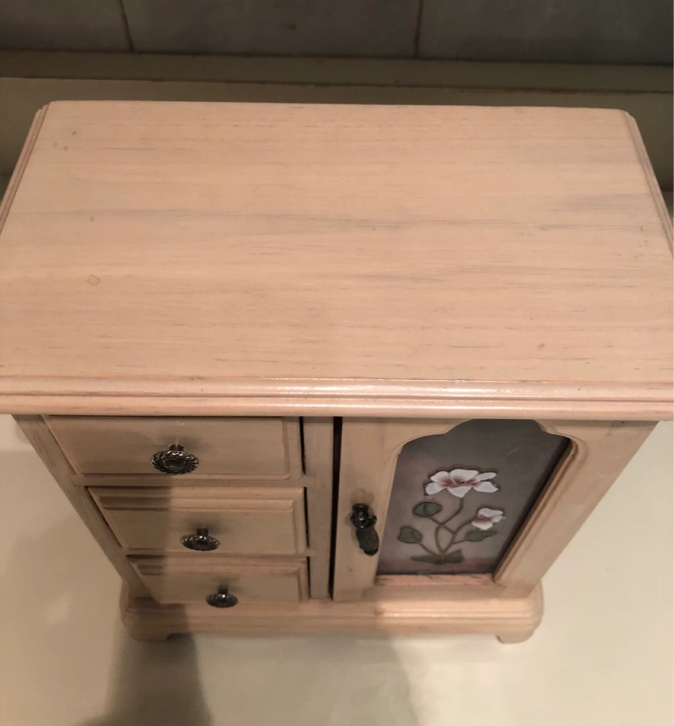 Wooden Jewelry Box with Drawers and Floral Glass Door - photo 4