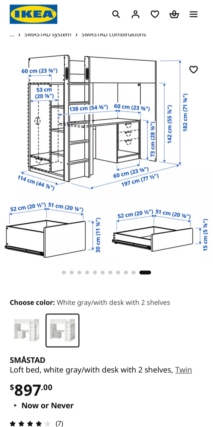 Moving out sale IKEA SMÅSTAD Loft Bed with Desk